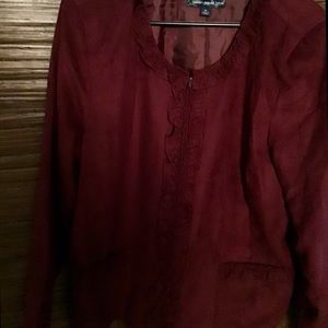 XL Susan Graver Burgundy Velvet feel Blazer